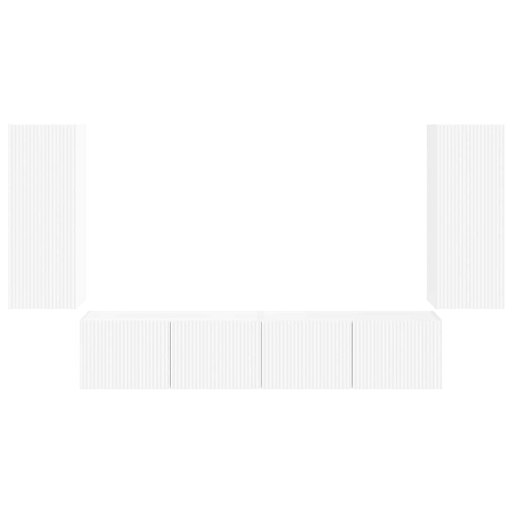 Tv vægskab sæt Vægmonteret 4 pcs Hvid Konstrueret træ