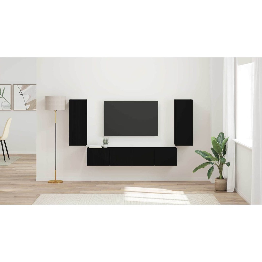 Tv vægskab sæt Vægmonteret 4 pcs Sort Konstrueret træ