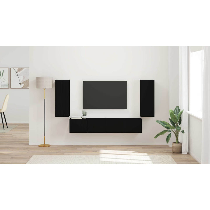 Tv vægskab sæt Vægmonteret 4 pcs Sort Konstrueret træ