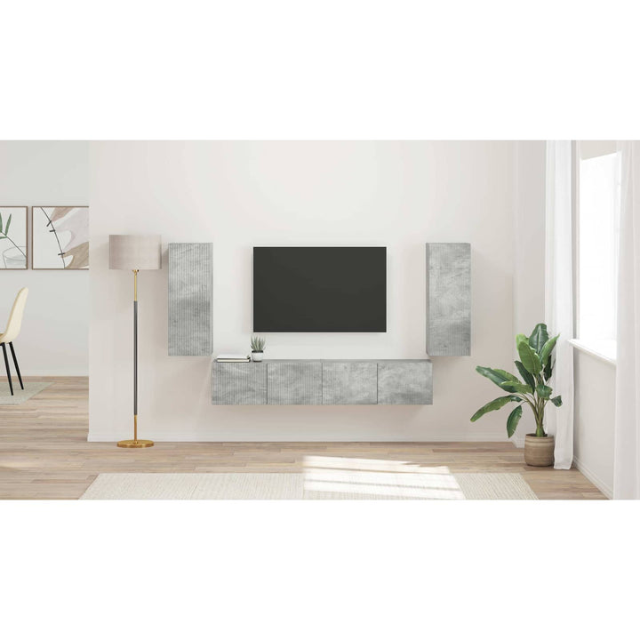 Tv vægskab sæt Vægmonteret 4 pcs Beton Grå Konstrueret træ