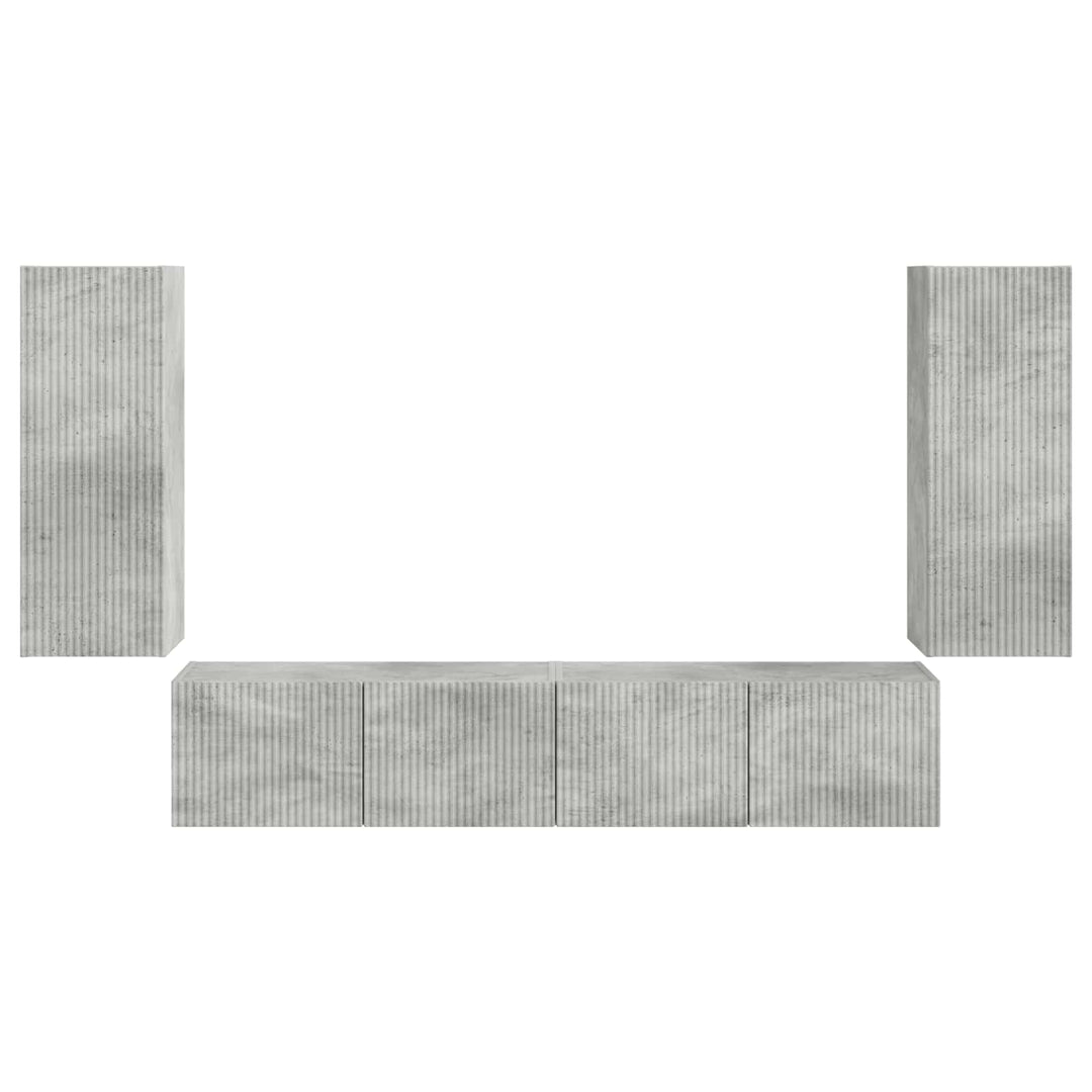 Tv vægskab sæt Vægmonteret 4 pcs Beton Grå Konstrueret træ