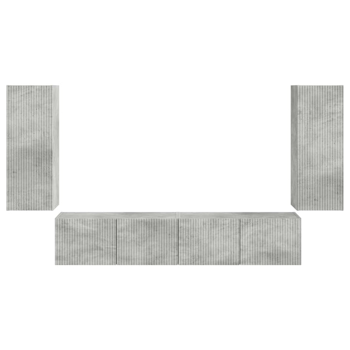 Tv vægskab sæt Vægmonteret 4 pcs Beton Grå Konstrueret træ