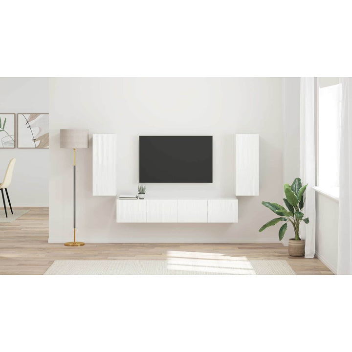 Tv vægskab sæt Vægmonteret 4 pcs Høj gloss hvid Konstrueret træ