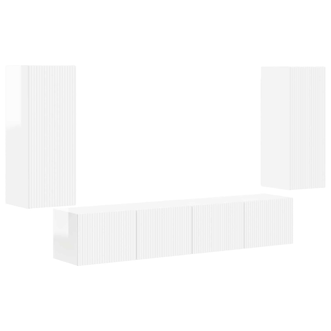 Tv vægskab sæt Vægmonteret 4 pcs Høj gloss hvid Konstrueret træ