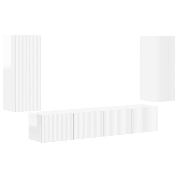 Tv vægskab sæt Vægmonteret 4 pcs Høj gloss hvid Konstrueret træ