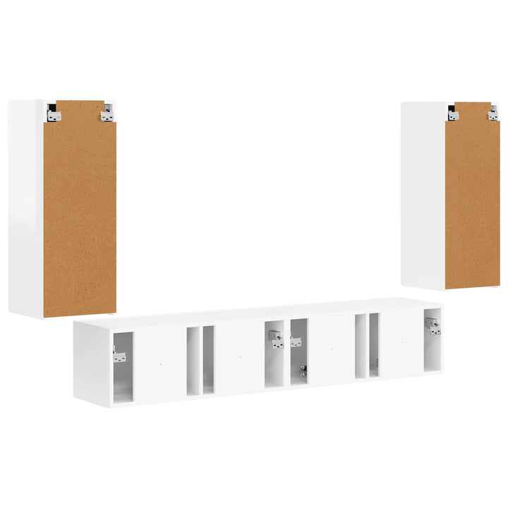 Tv vægskab sæt Vægmonteret 4 pcs Høj gloss hvid Konstrueret træ