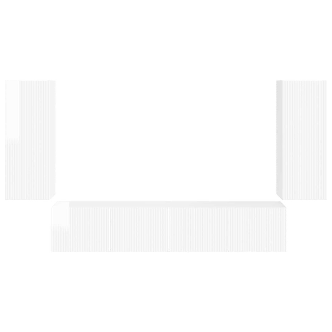 Tv vægskab sæt Vægmonteret 4 pcs Høj gloss hvid Konstrueret træ