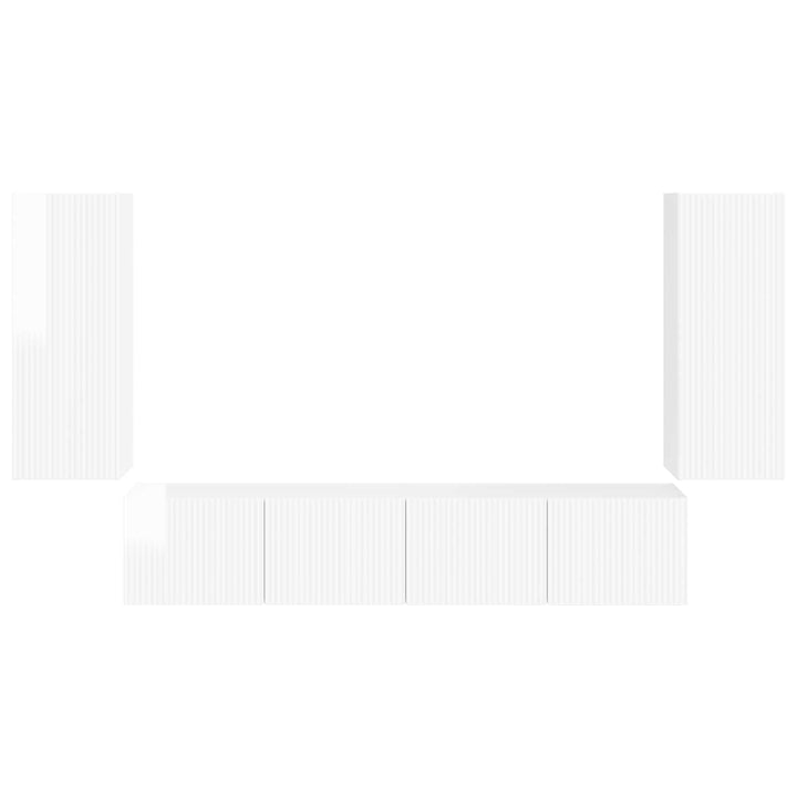 Tv vægskab sæt Vægmonteret 4 pcs Høj gloss hvid Konstrueret træ