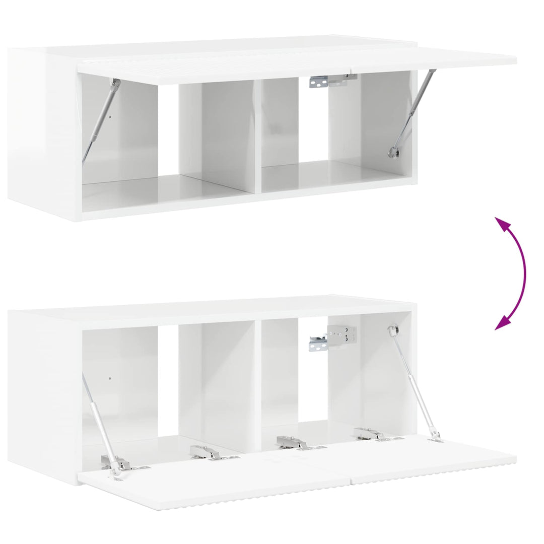 Tv vægskab sæt Vægmonteret 4 pcs Høj gloss hvid Konstrueret træ