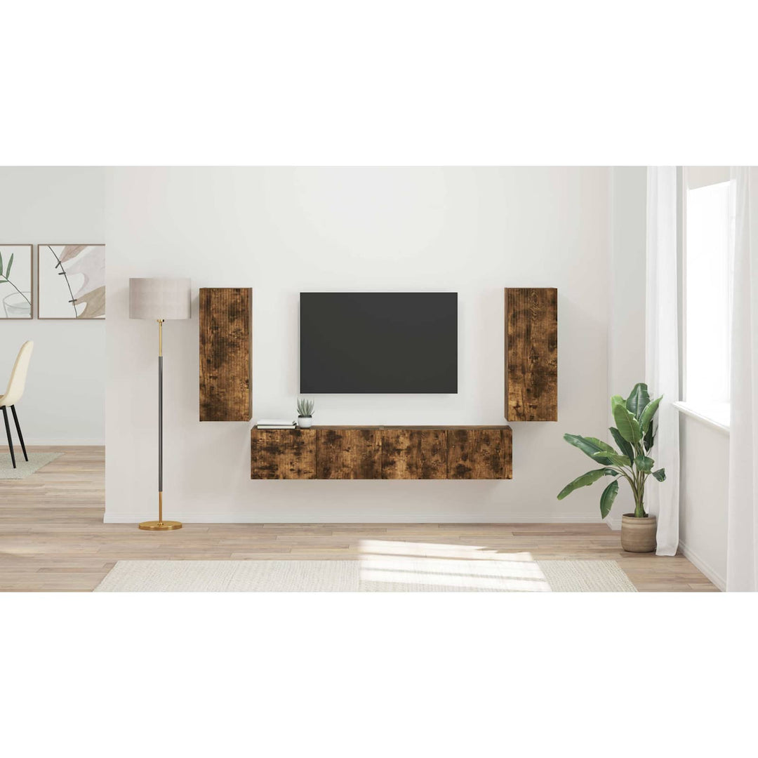 Tv vægskab sæt Vægmonteret 4 pcs Røget eg Konstrueret træ