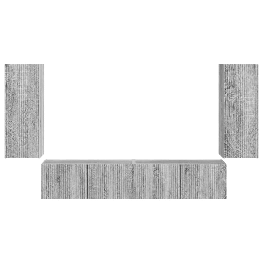 Tv vægskab sæt Vægmonteret 4 pcs Grå Sonoma Konstrueret træ