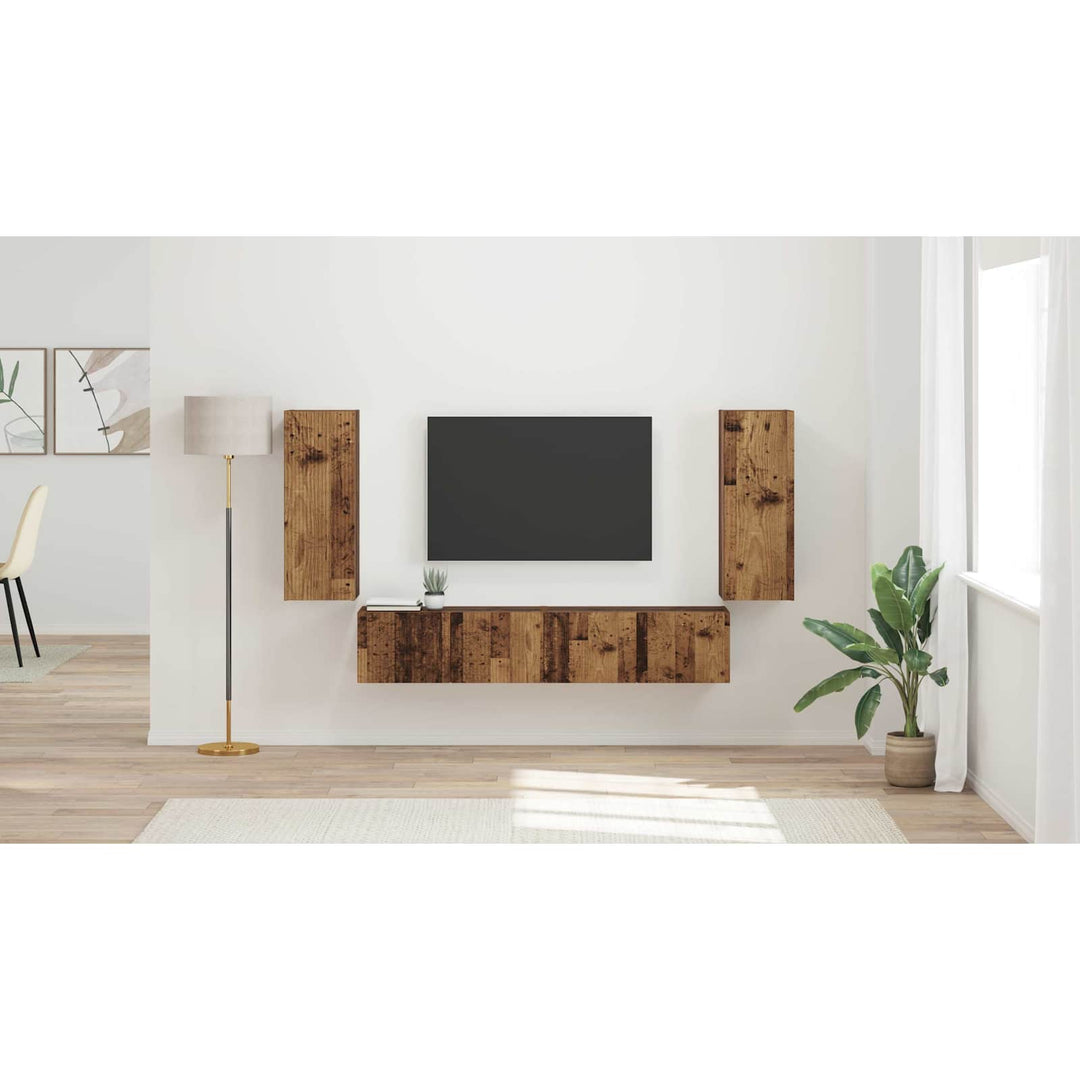 Tv vægskab sæt Vægmonteret 4 pcs Gammelt træ Konstrueret træ