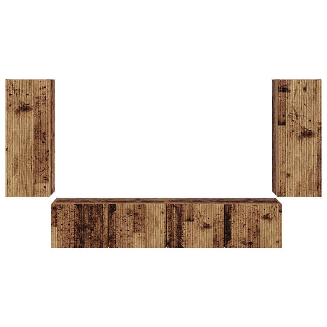 Tv vægskab sæt Vægmonteret 4 pcs Gammelt træ Konstrueret træ