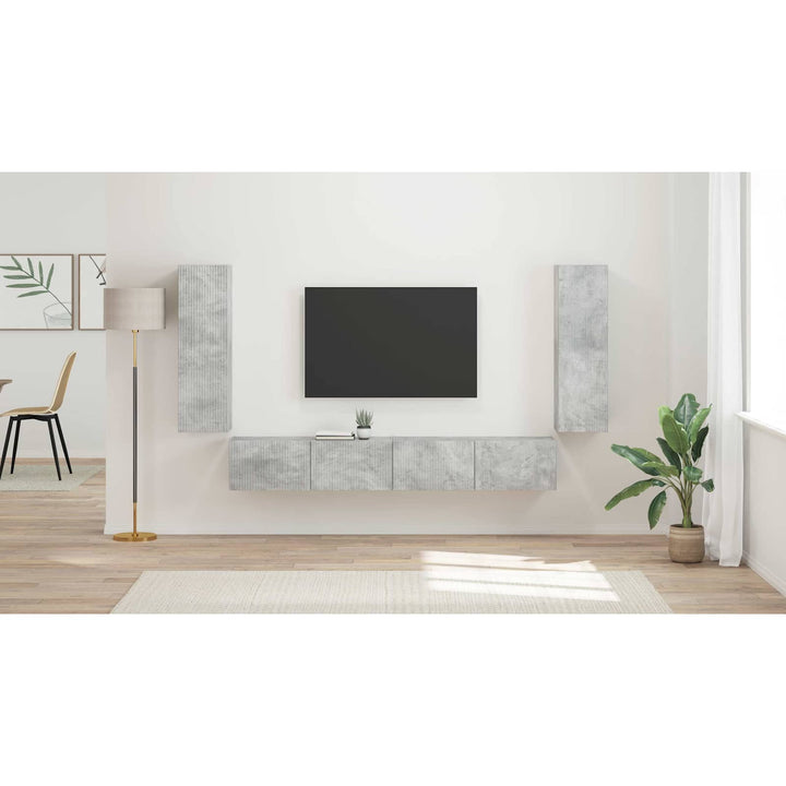 Tv vægskab sæt Vægmonteret 4 pcs Beton Grå Konstrueret træ