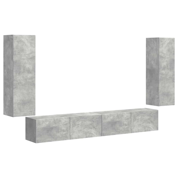 Tv vægskab sæt Vægmonteret 4 pcs Beton Grå Konstrueret træ