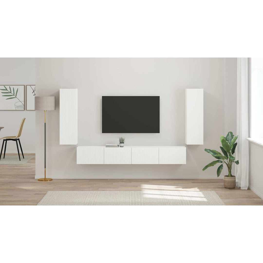 Tv vægskab sæt Vægmonteret 4 pcs Høj gloss hvid Konstrueret træ