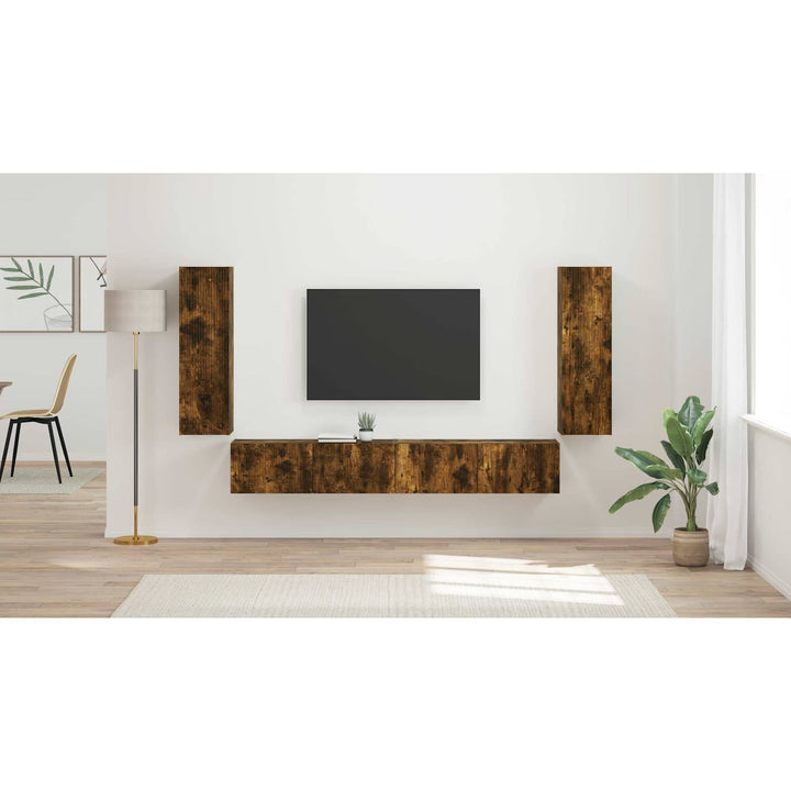 Tv vægskab sæt Vægmonteret 4 pcs Røget eg Konstrueret træ