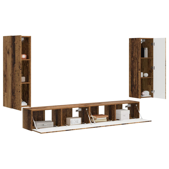 Tv vægskab sæt 4 pcs 29,5 x 31 x 100 cm Gammelt træ