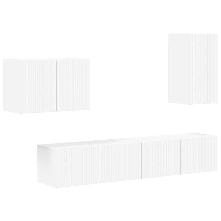 Tv vægskab sæt Vægmonteret 4 pcs Hvid Konstrueret træ