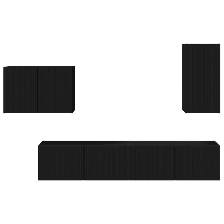 Tv vægskab sæt Vægmonteret 4 pcs Sort Konstrueret træ