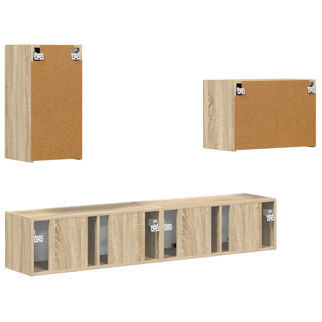 Tv vægskab sæt Vægmonteret 4 pcs Sonoma eg Konstrueret træ