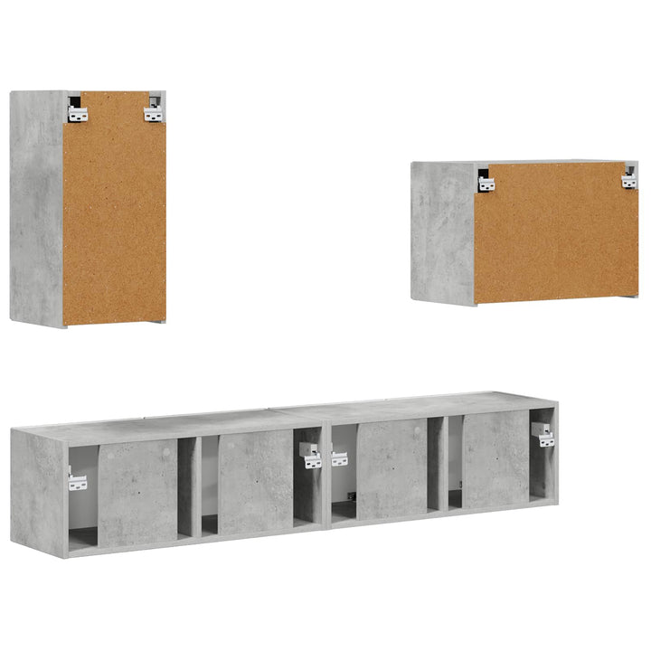 Tv vægskab sæt Vægmonteret 4 pcs Beton Grå Konstrueret træ