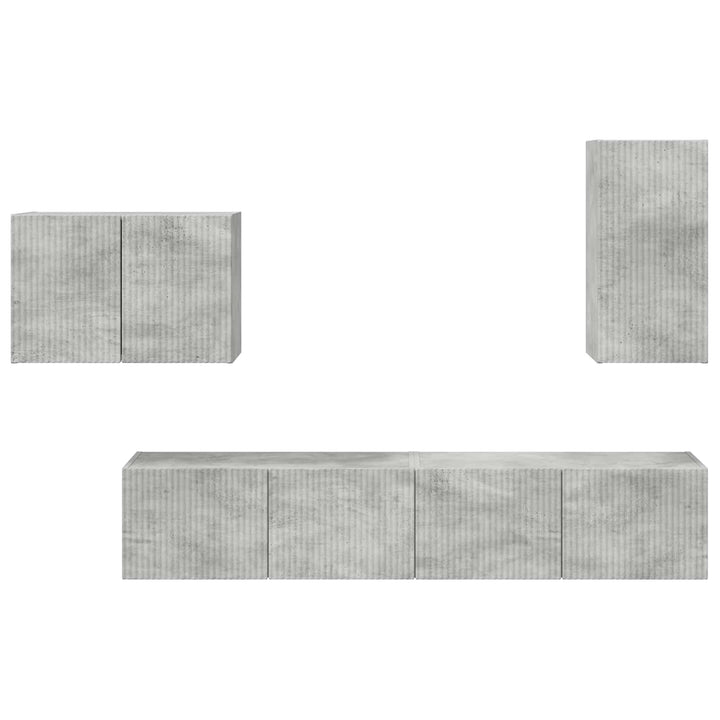 Tv vægskab sæt Vægmonteret 4 pcs Beton Grå Konstrueret træ