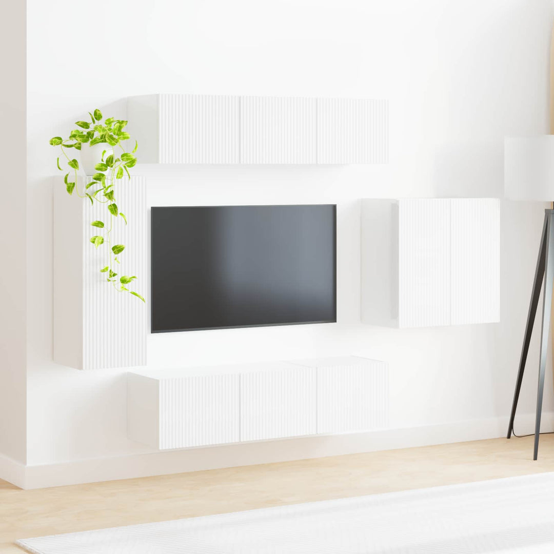 Tv vægskab sæt Vægmonteret 6 pcs Hvid