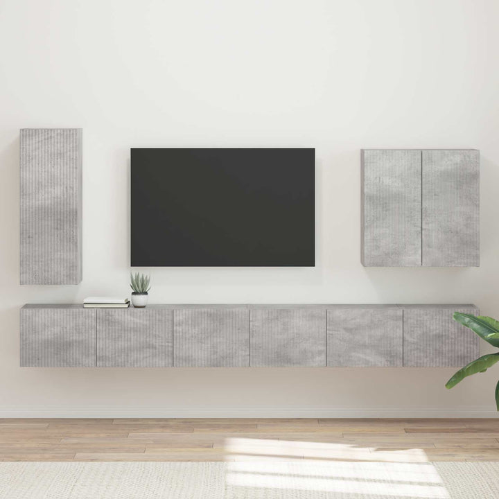 Tv vægskab sæt Vægmonteret 6 pcs Beton Grå