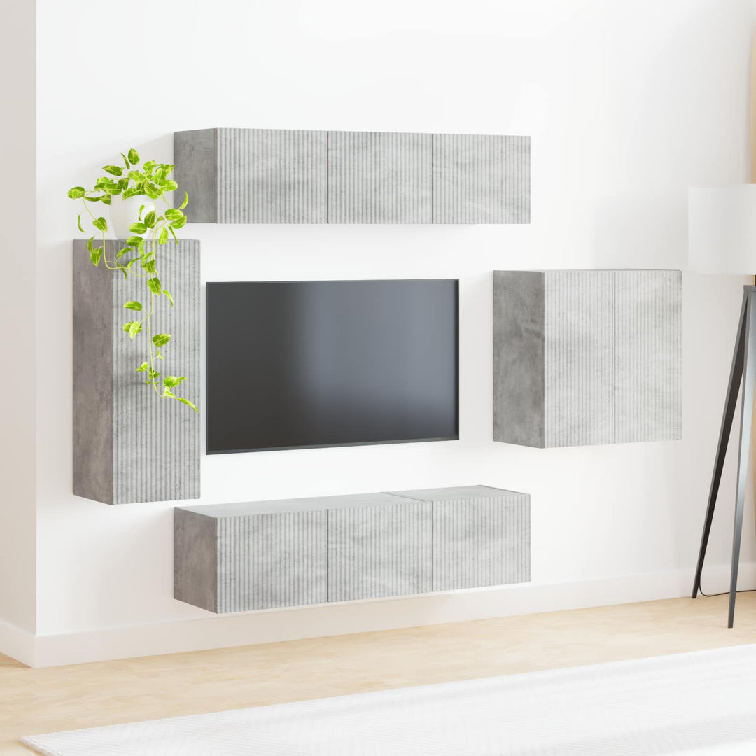 Tv vægskab sæt Vægmonteret 6 pcs Beton Grå
