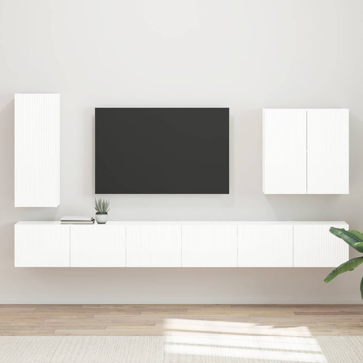 Tv vægskab sæt Vægmonteret 6 pcs Høj gloss hvid