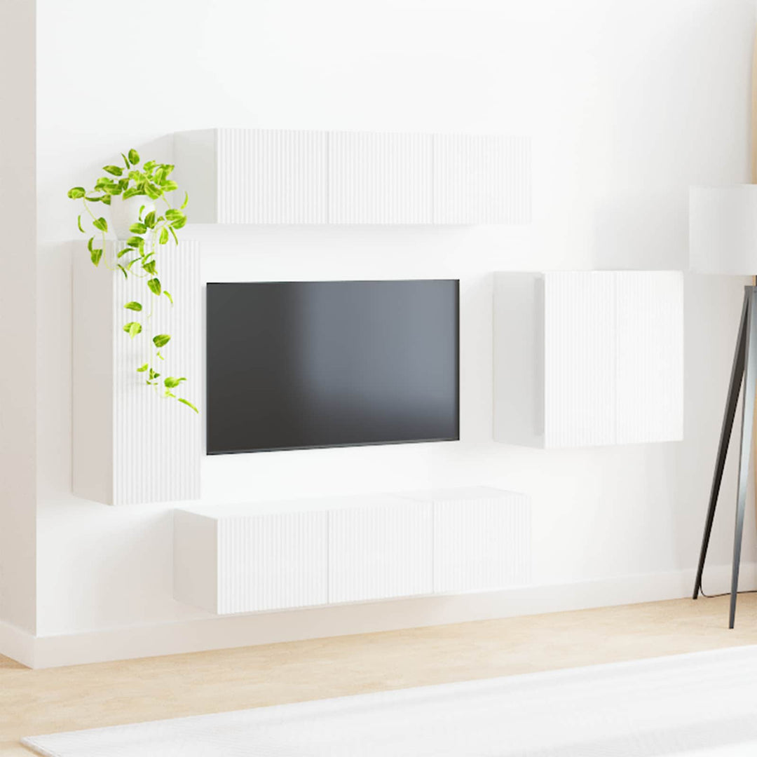Tv vægskab sæt Vægmonteret 6 pcs Høj gloss hvid