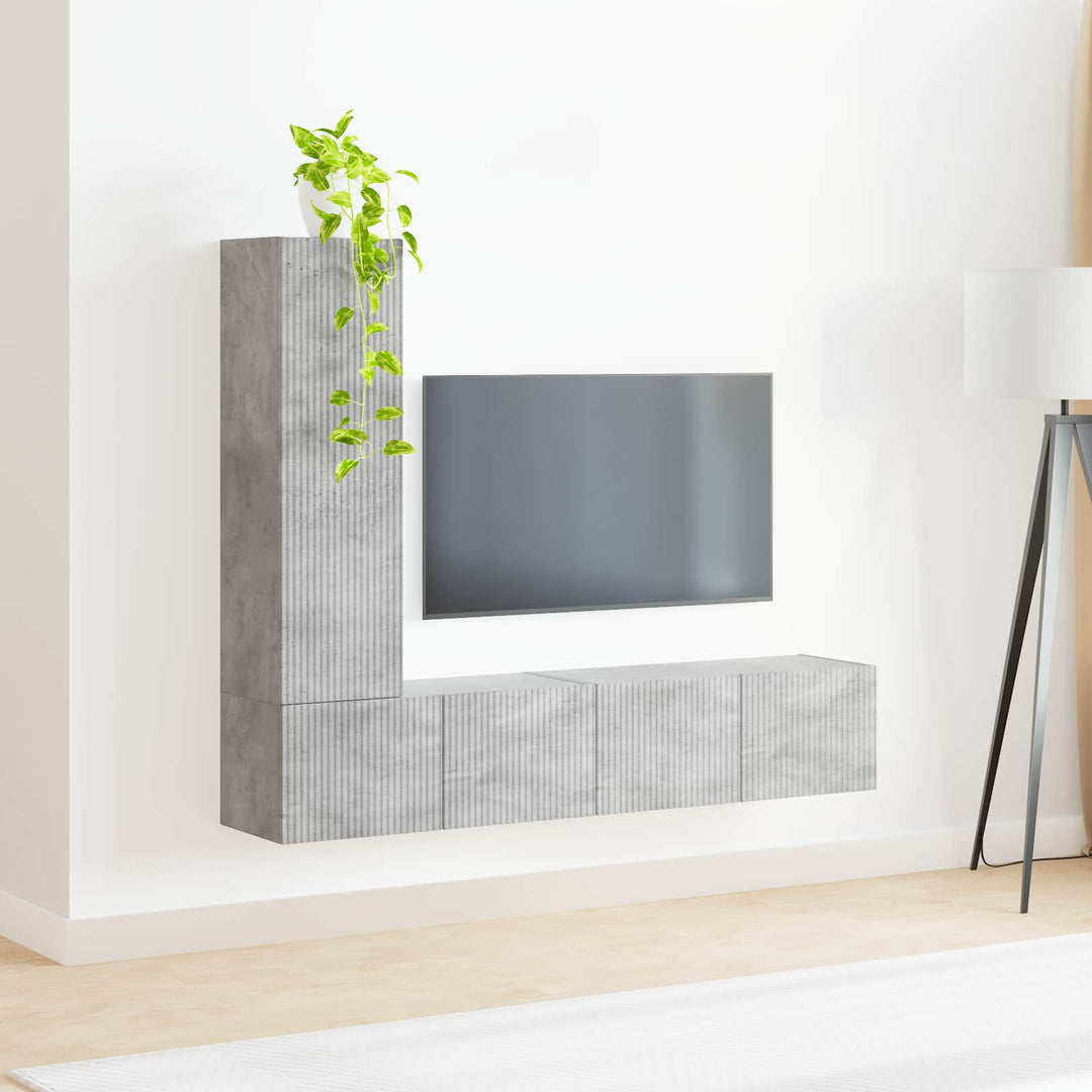 TV-møbelsæt Vægmonteret 3 pcs Beton Grå Konstrueret træ