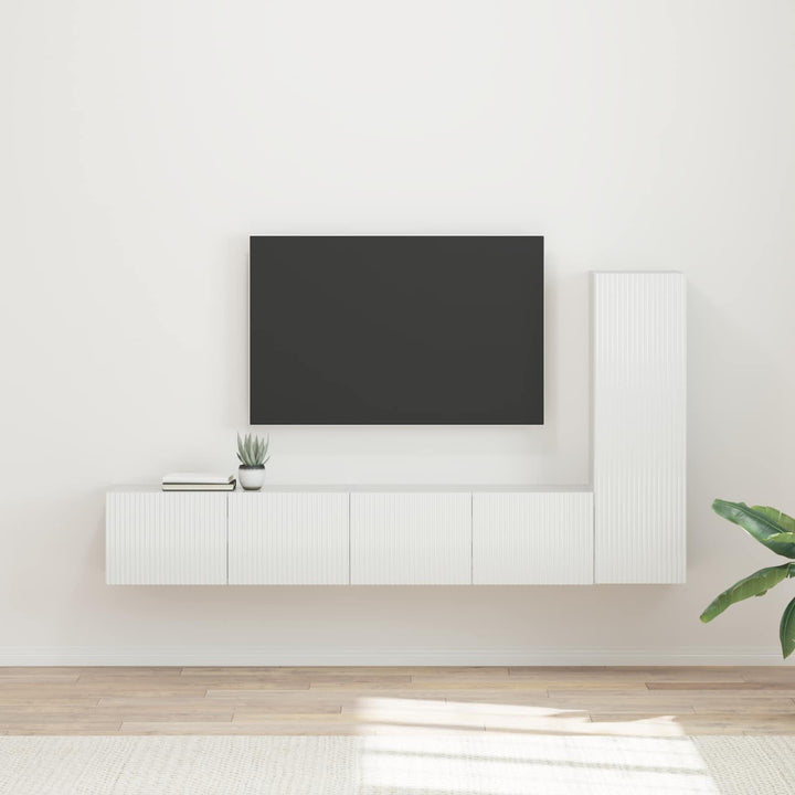TV-møbelsæt Vægmonteret 3 pcs Høj gloss hvid Konstrueret træ