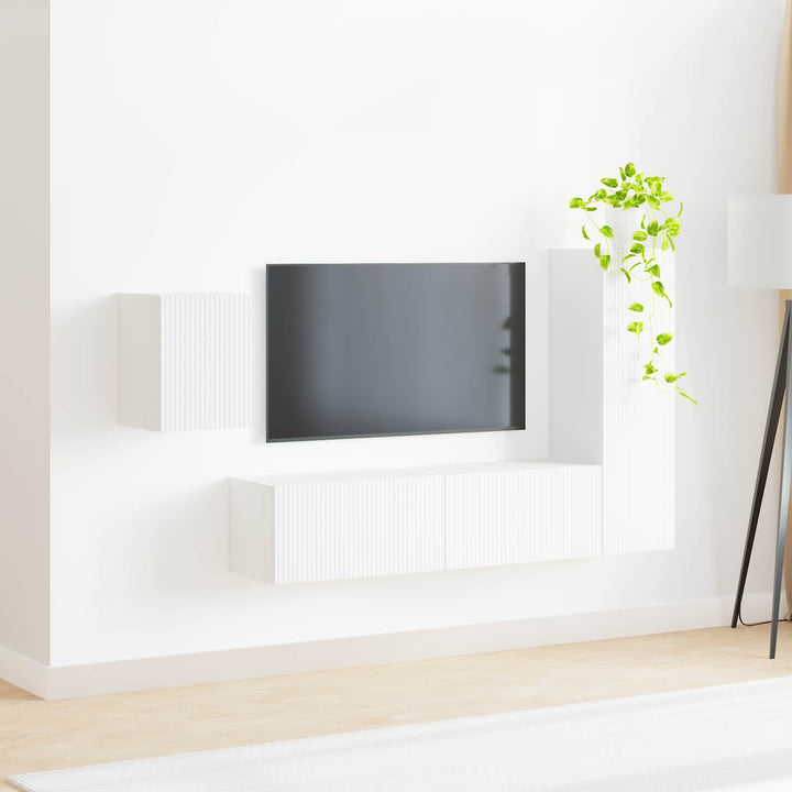 TV-møbelsæt Vægmonteret 4 pcs Hvid Konstrueret træ
