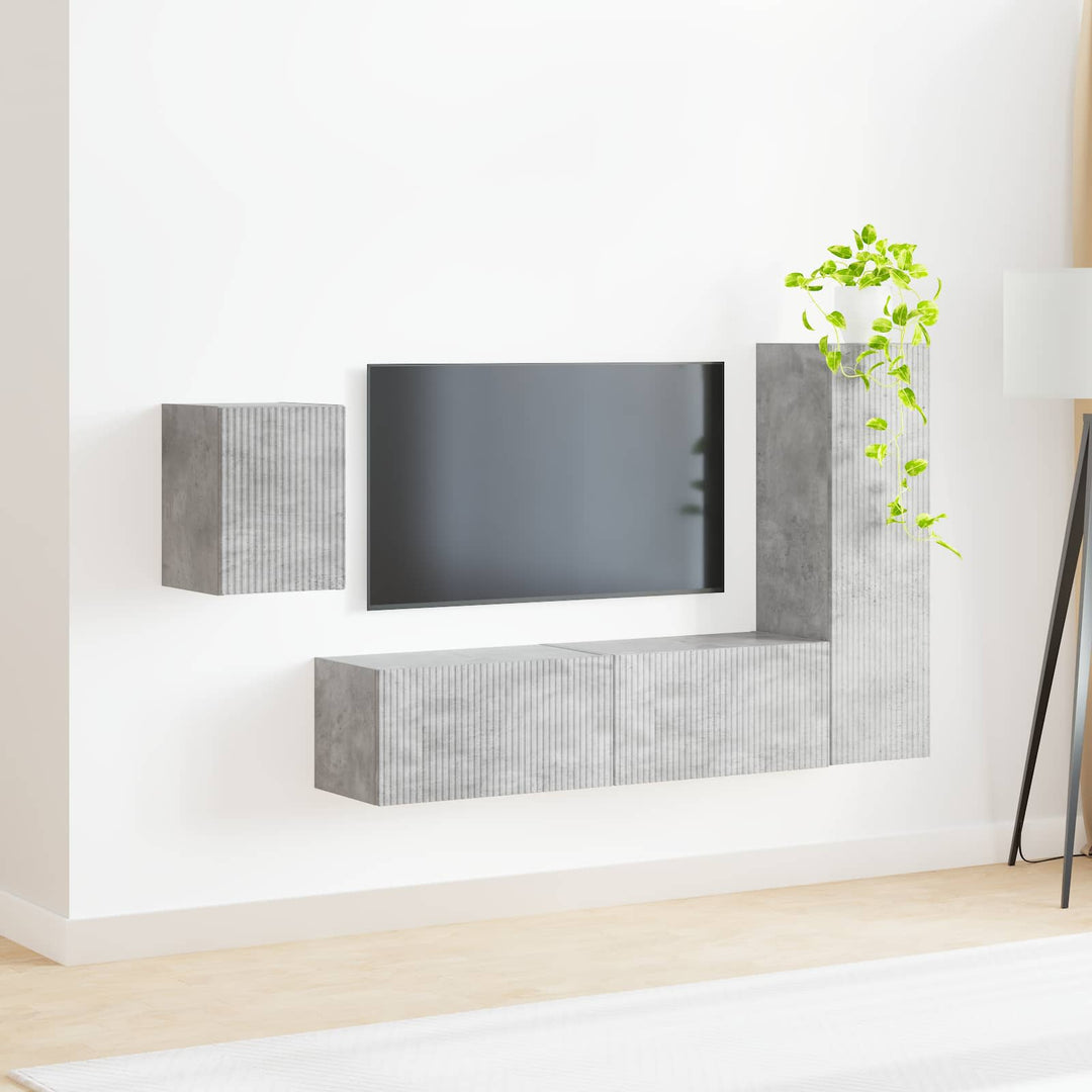 TV-møbelsæt Vægmonteret 4 pcs Beton Grå Konstrueret træ