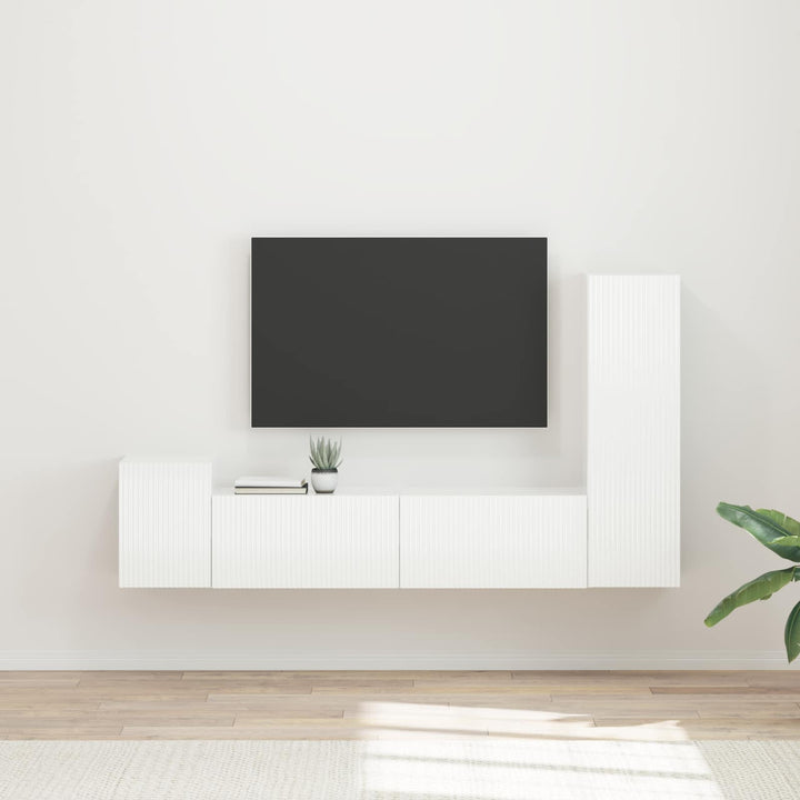 TV-møbelsæt Vægmonteret 4 pcs Høj gloss hvid Konstrueret træ