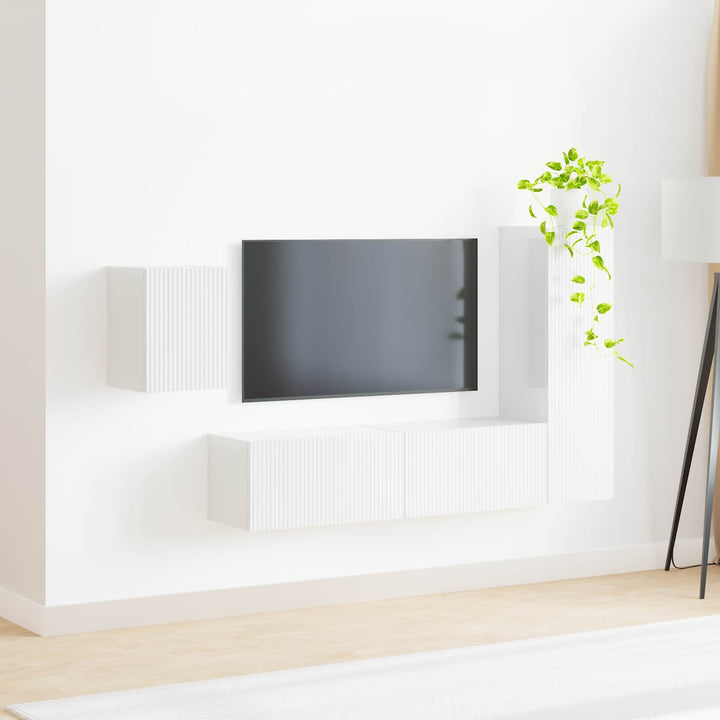 TV-møbelsæt Vægmonteret 4 pcs Høj gloss hvid Konstrueret træ
