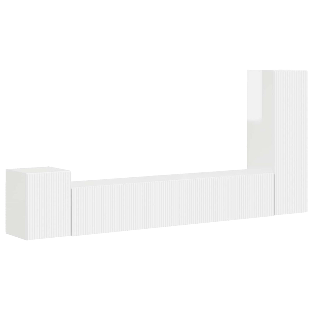 TV-møbelsæt Vægmonteret 3 pcs Høj gloss hvid Konstrueret træ