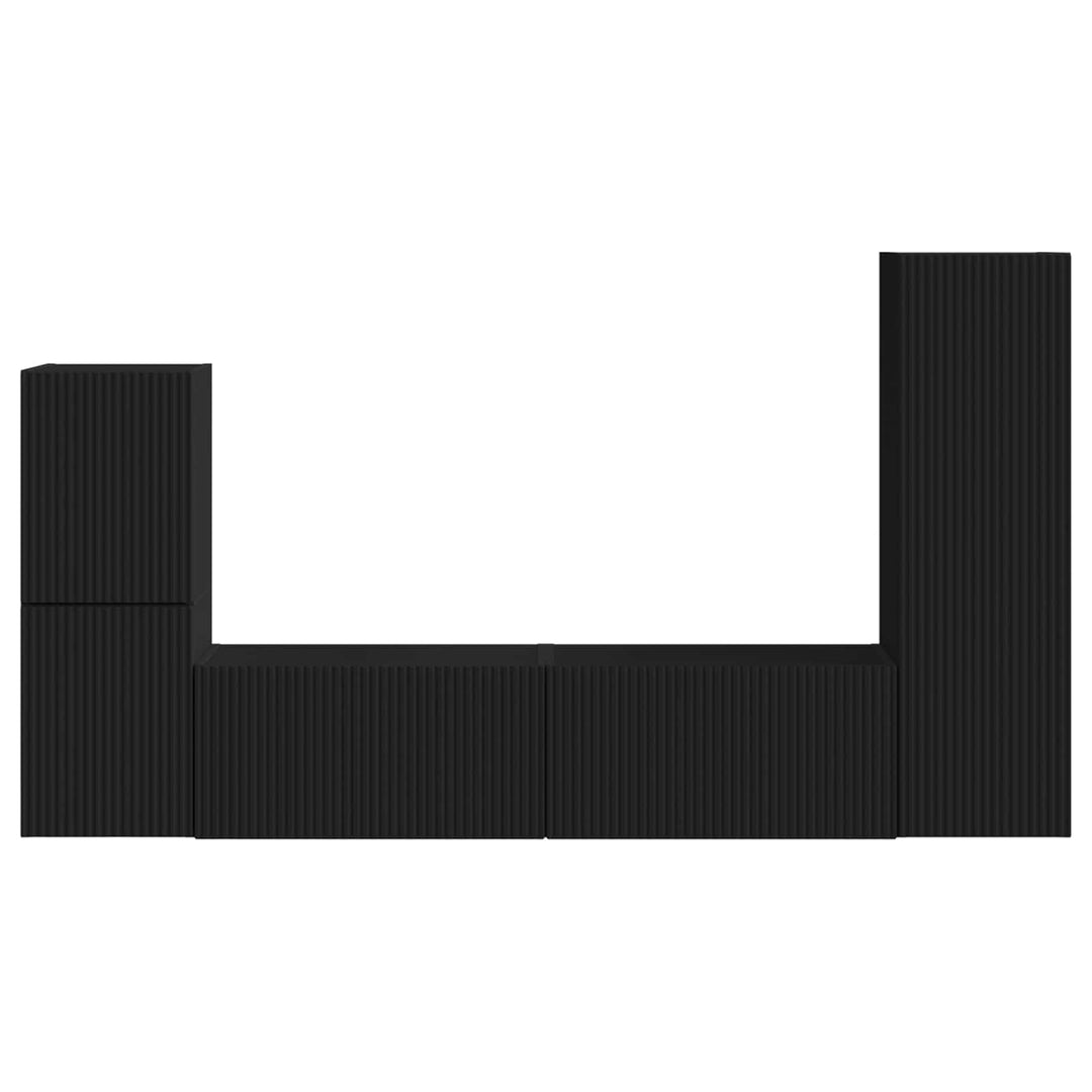 TV-møbelsæt Vægmonteret 4 pcs Sort Konstrueret træ