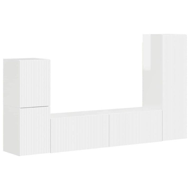 TV-møbelsæt Vægmonteret 4 pcs Høj gloss hvid Konstrueret træ