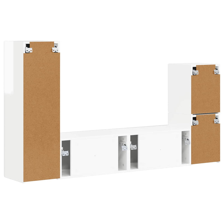 TV-møbelsæt Vægmonteret 4 pcs Høj gloss hvid Konstrueret træ