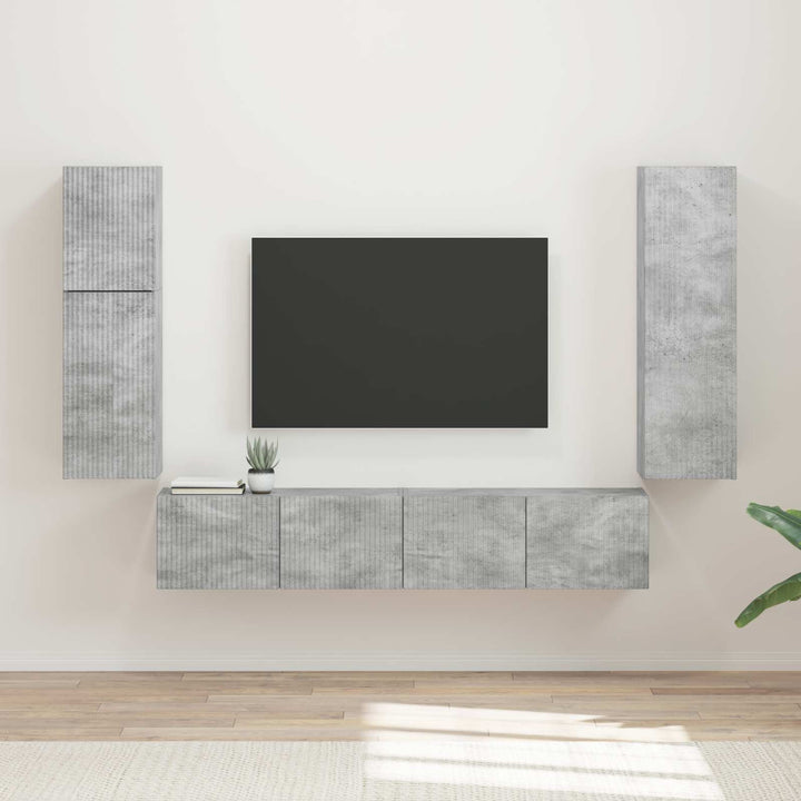 TV-møbelsæt Vægmonteret 4 pcs Beton Grå Konstrueret træ
