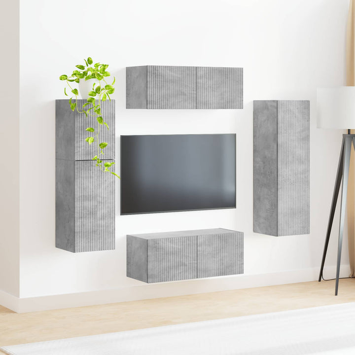 TV-møbelsæt Vægmonteret 4 pcs Beton Grå Konstrueret træ