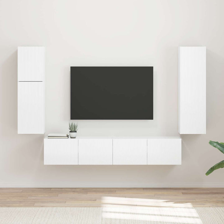 TV-møbelsæt Vægmonteret 4 pcs Høj gloss hvid Konstrueret træ