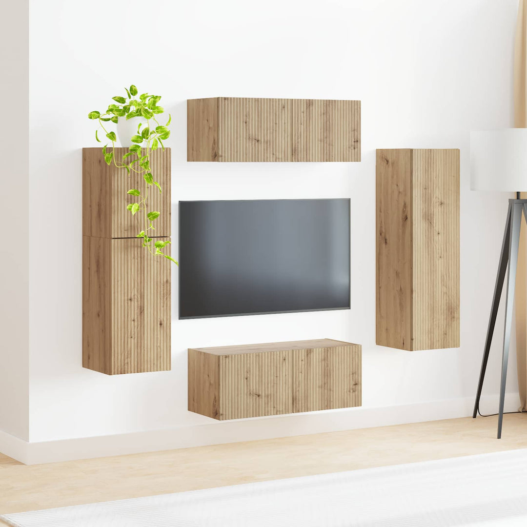 TV-møbelsæt 4 pcs Artisan Egetræ Konstrueret træ