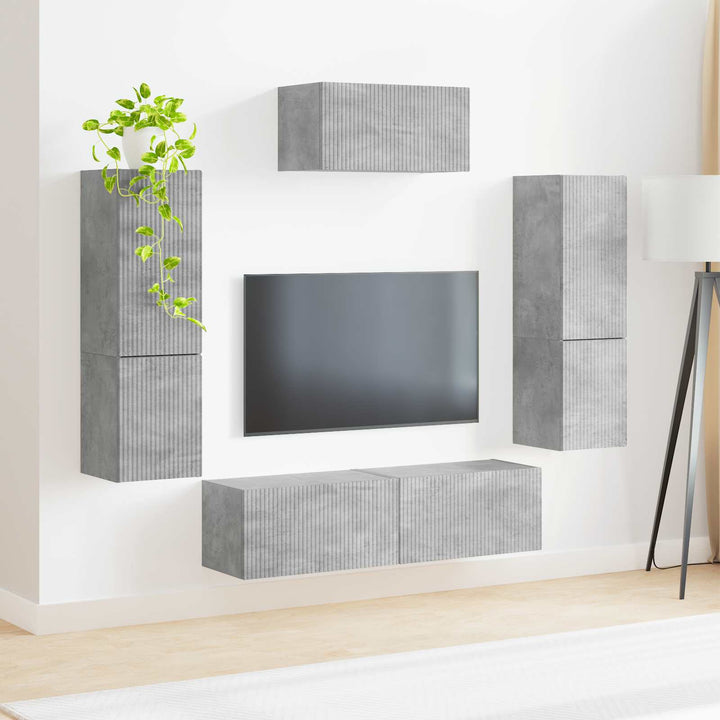 TV-møbelsæt Vægmonteret 4 pcs Beton Grå Konstrueret træ