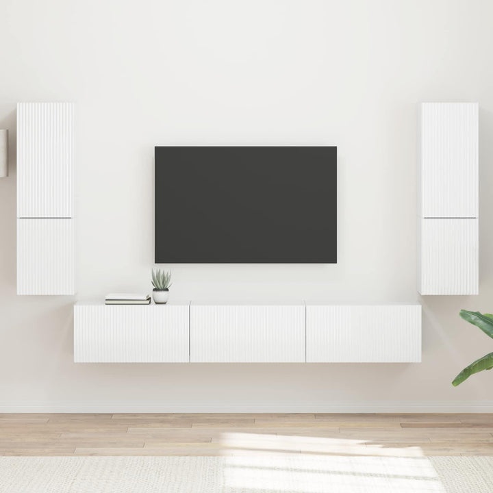 TV-møbelsæt Vægmonteret 4 pcs Høj gloss hvid Konstrueret træ