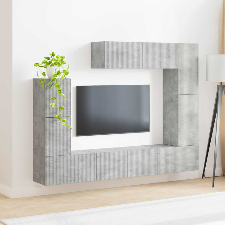 TV-møbelsæt Vægmonteret 5 pcs Beton Grå Konstrueret træ