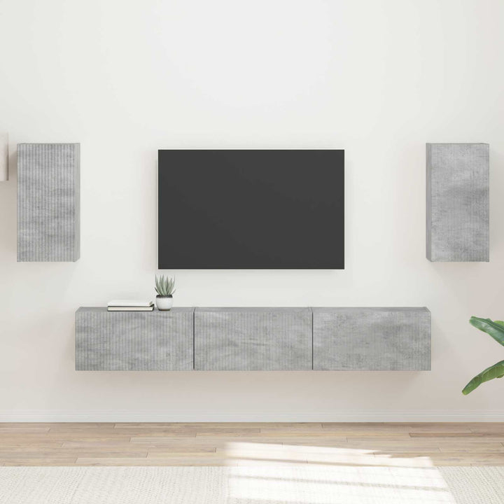 TV-møbelsæt Vægmonteret 5 pcs Beton Grå Konstrueret træ